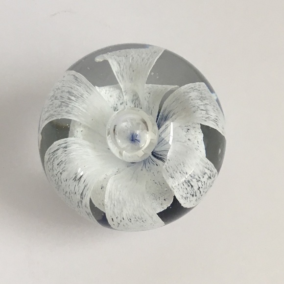 Vintage Art Glass Embedded Flower Paperweight - Picture 3 of 9
